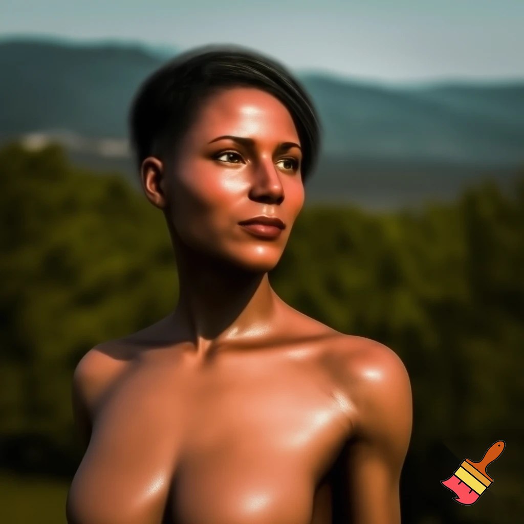 A woman bare chested 