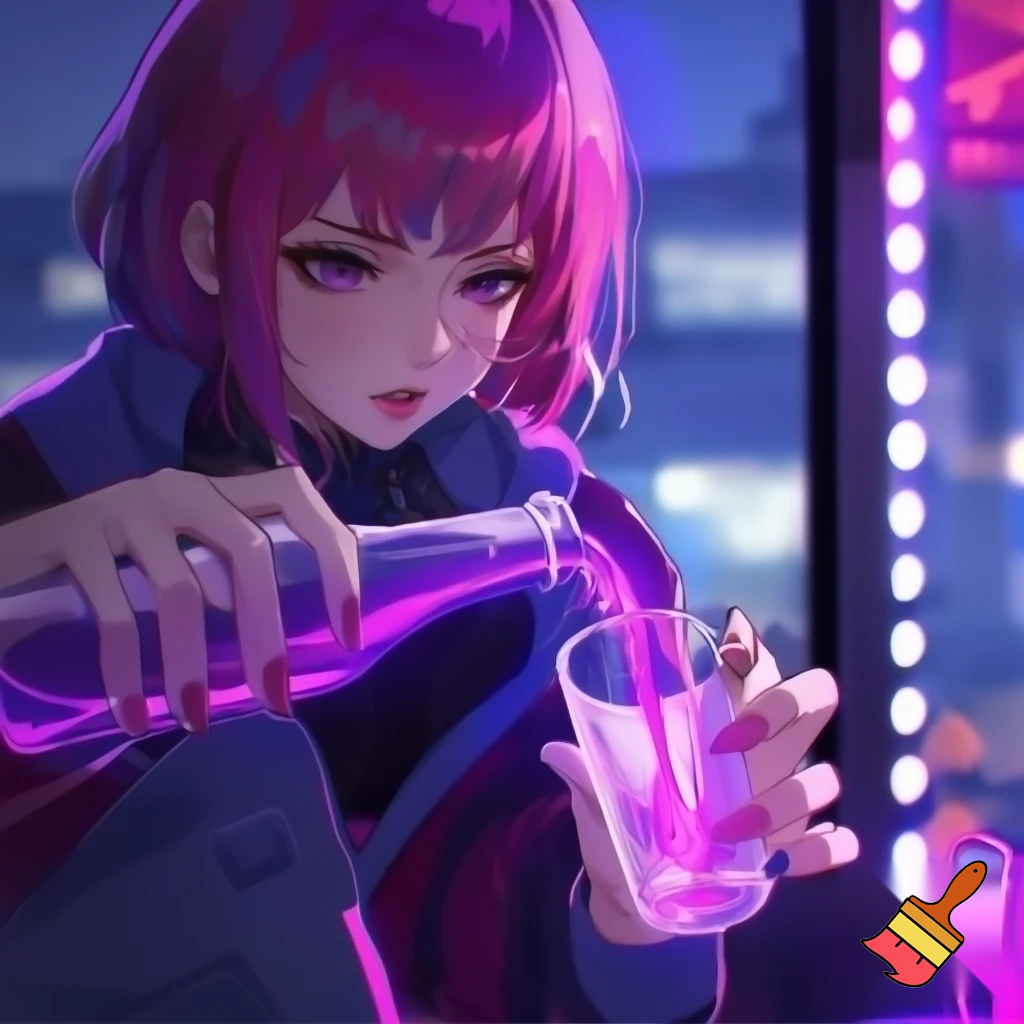 Anime girl pouring lean 