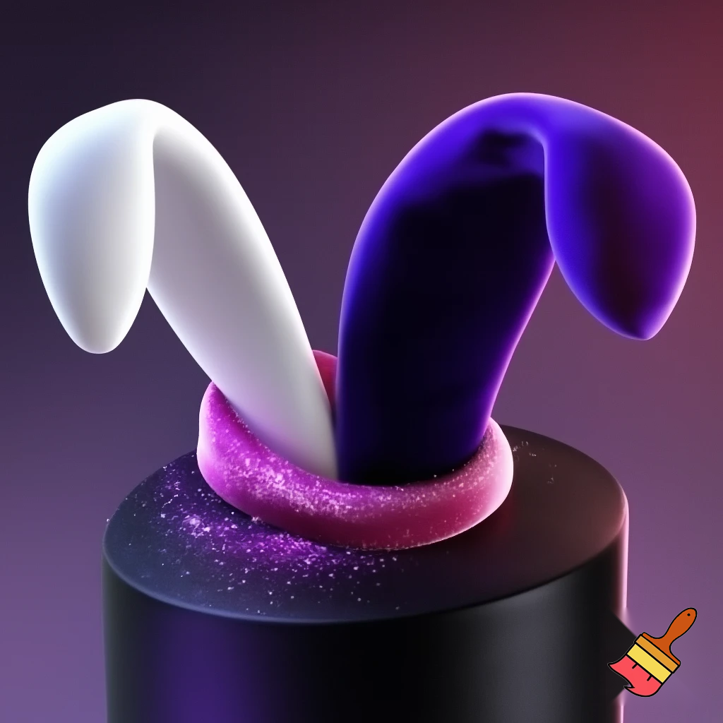 Black top hat with bunny ears velvet white and purple purple and white headband fabric and velvet glitter, purple and pink