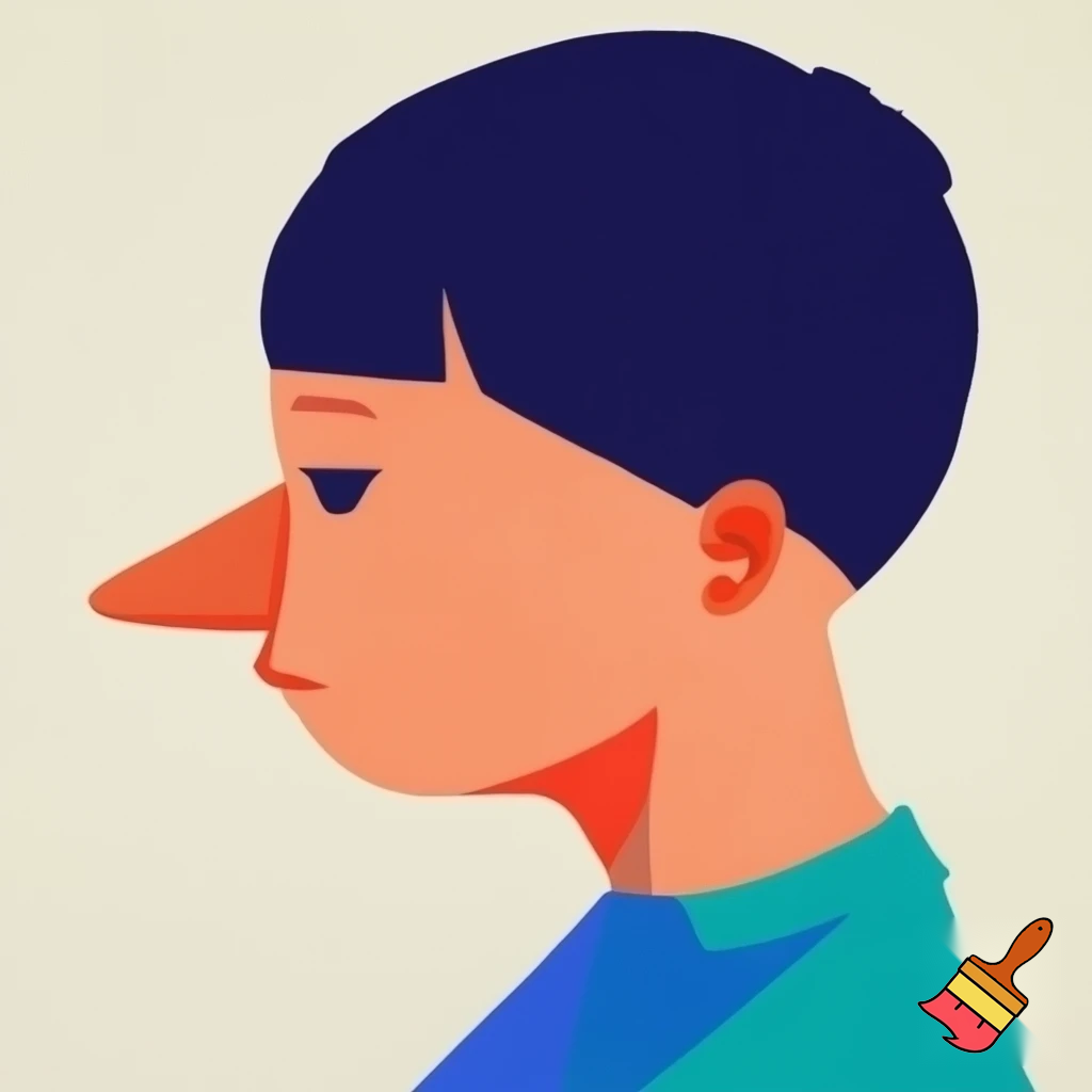 A 2d side view boy with a big pointy nose and a square head
