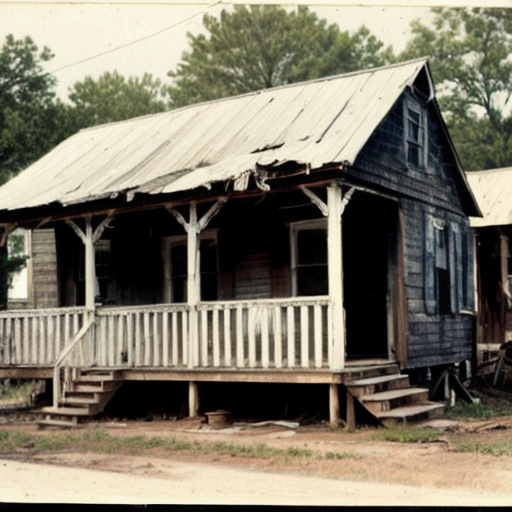 a dirty small shack with a rickety porch in the city of montgomery alabama in the 1860s