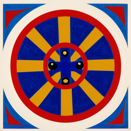 Put abstract Features in a circle consisting of multiple abstract figures in  Miro  and Matisse style