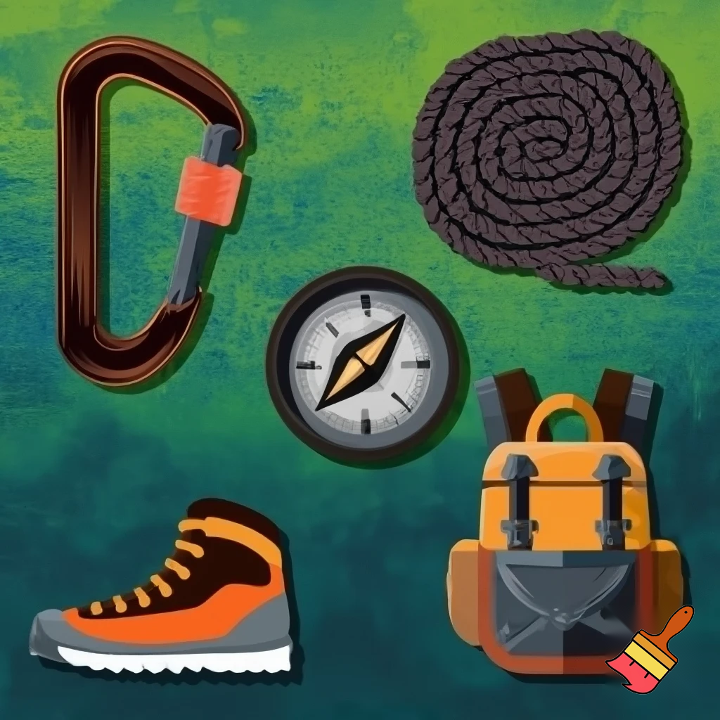 draw me icons of climbing and hiking items