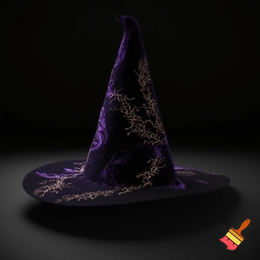  Black witches hat velvet special delicate purple and gold dark black