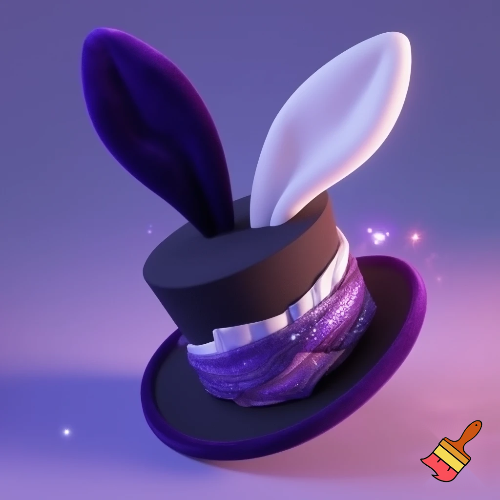 Black top hat with bunny ears velvet white and purple purple and white headband fabric and velvet glitter, purple and pink