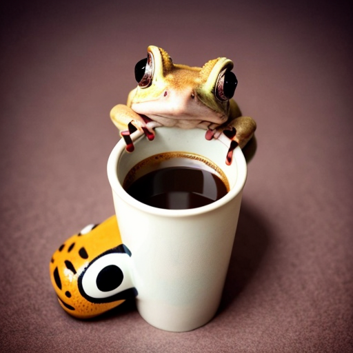 A hillarious, funny boho toad with some hippie colored coffee cups. Psychedelic decorated background.
