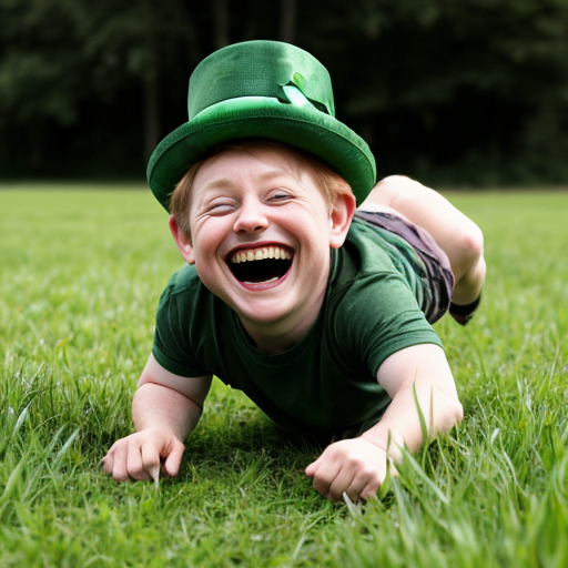 leprechaun running through grass laughing hysterically