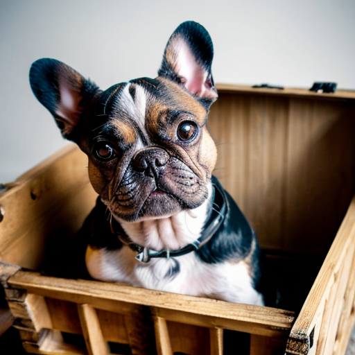 crate a image of a frenchie with a man with cerly here 