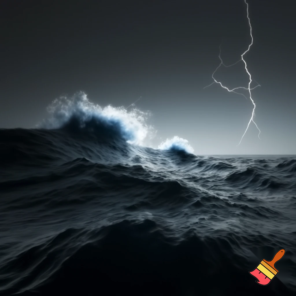 Mare in tempesta con fulmini