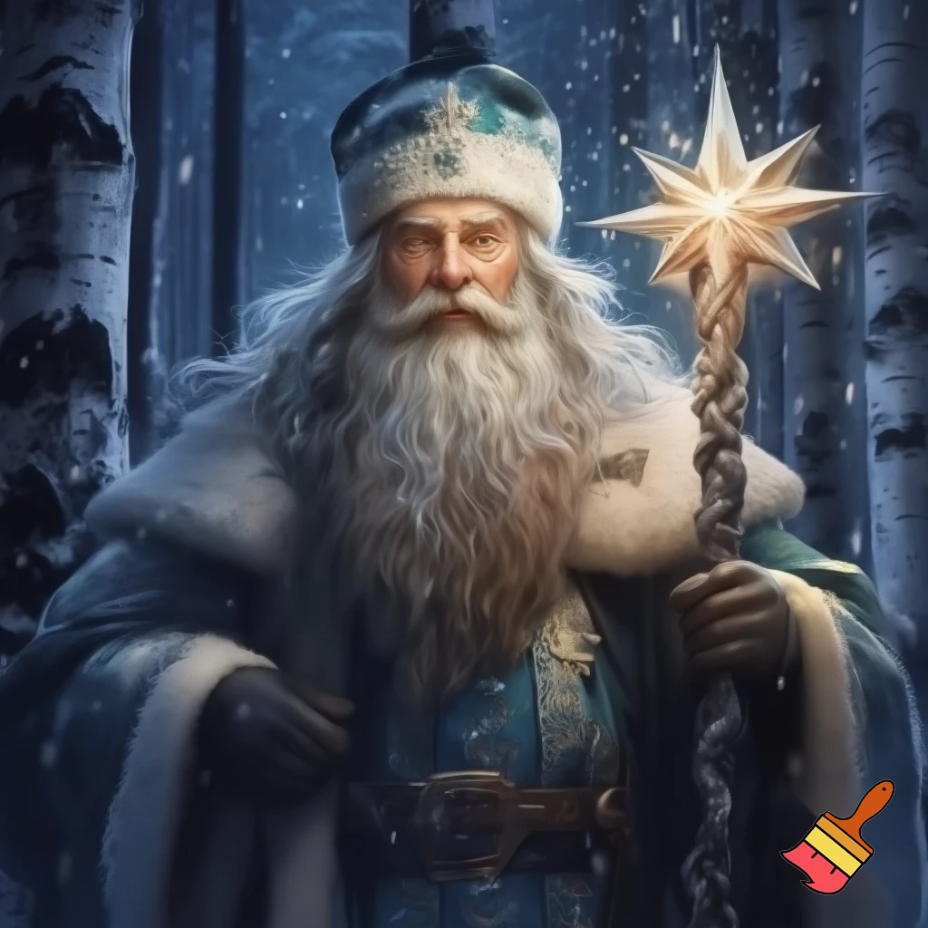 Russian Santa Claus walking stick with a star