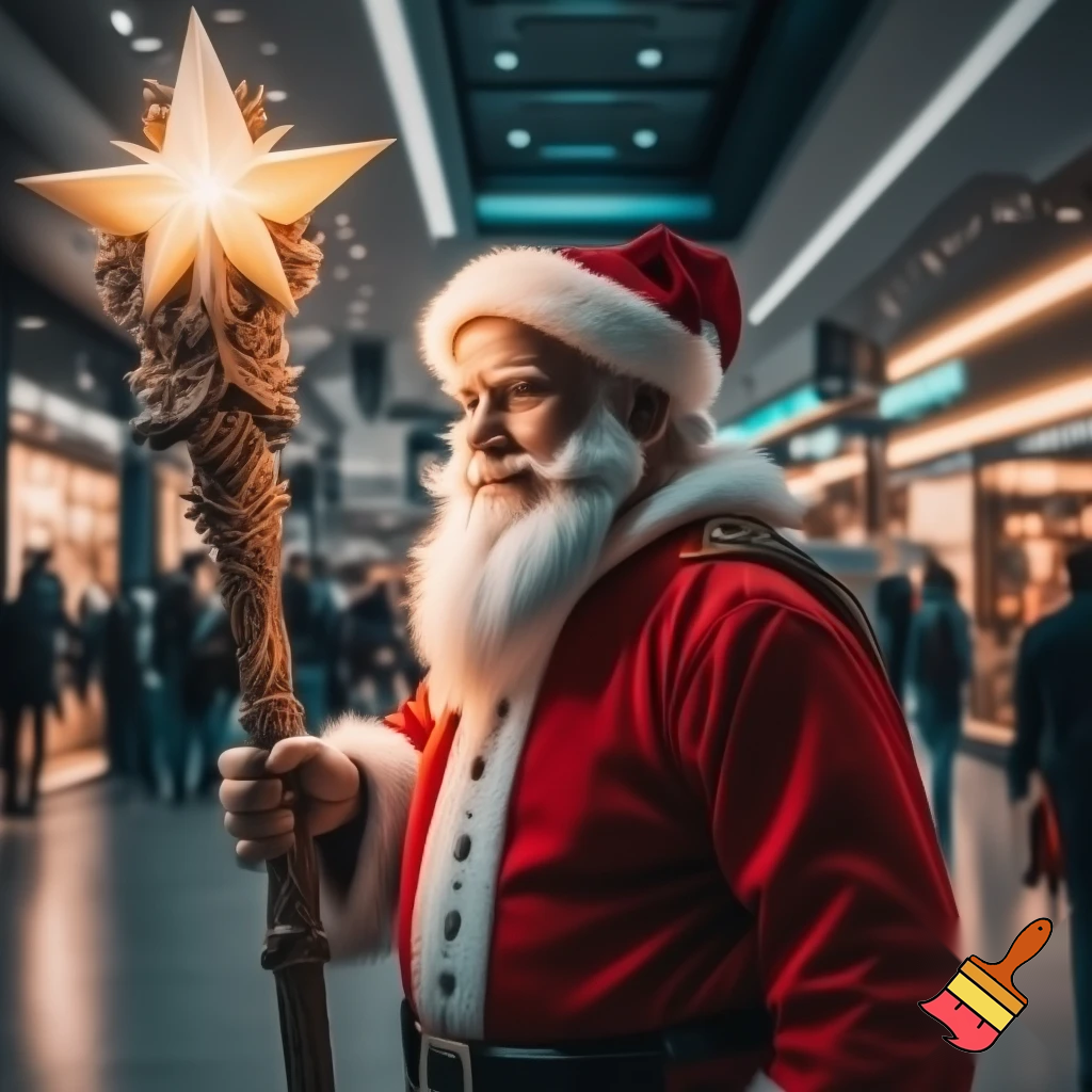 Santa Claus magic walking stick staff Russia shopping Centre Australia shopping immune in a star