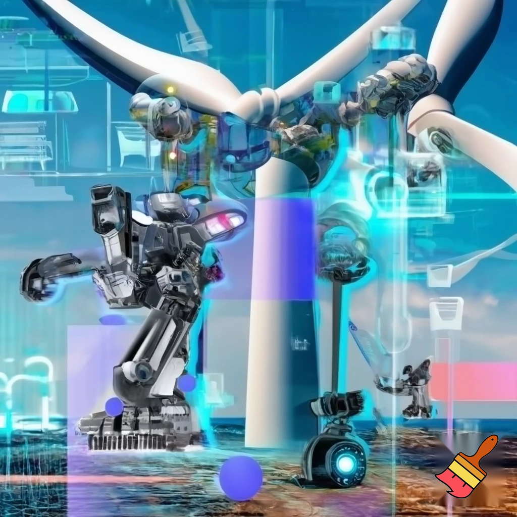 A Collage out of robots, wind turbines and Online-Shopping
