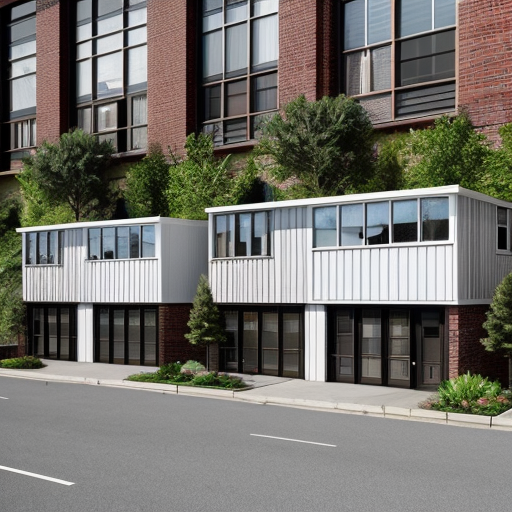 Generate an suburban neighborhood with one main rectilinear street and smaller, local streets separating off of it in a curved, varied manner. The urban space should have small street blocks with 5 or 6 uniform rectangular parcels and an interstate highway running along the edge of the neighborhood. Parcels should contain small square buildings and green garden areas behind them. Buildings should be mainly vernacular residential buildings (small homes) of about 2-3 floors with 2 or three small-scale commercial businesses on every other corner along the main street. 