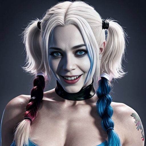 Killer frost crystal frost short white hair blue eyes marrying Harley Quinn blonde hair two pigtails blue eyes 