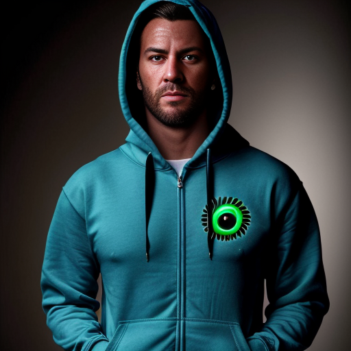 Sans the skeleton with a dark teal zip up hoodie and a right green flashing eye.
