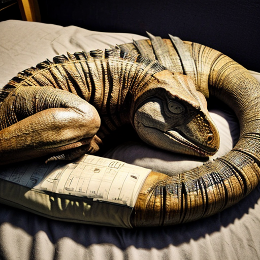 A sleeping female Velociraptor. There are 6 tranquilizer darts in her butt, 3 in her tail, and 2 on her nose. 