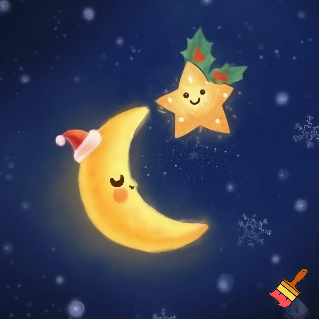 Star and moon christmas cartoon