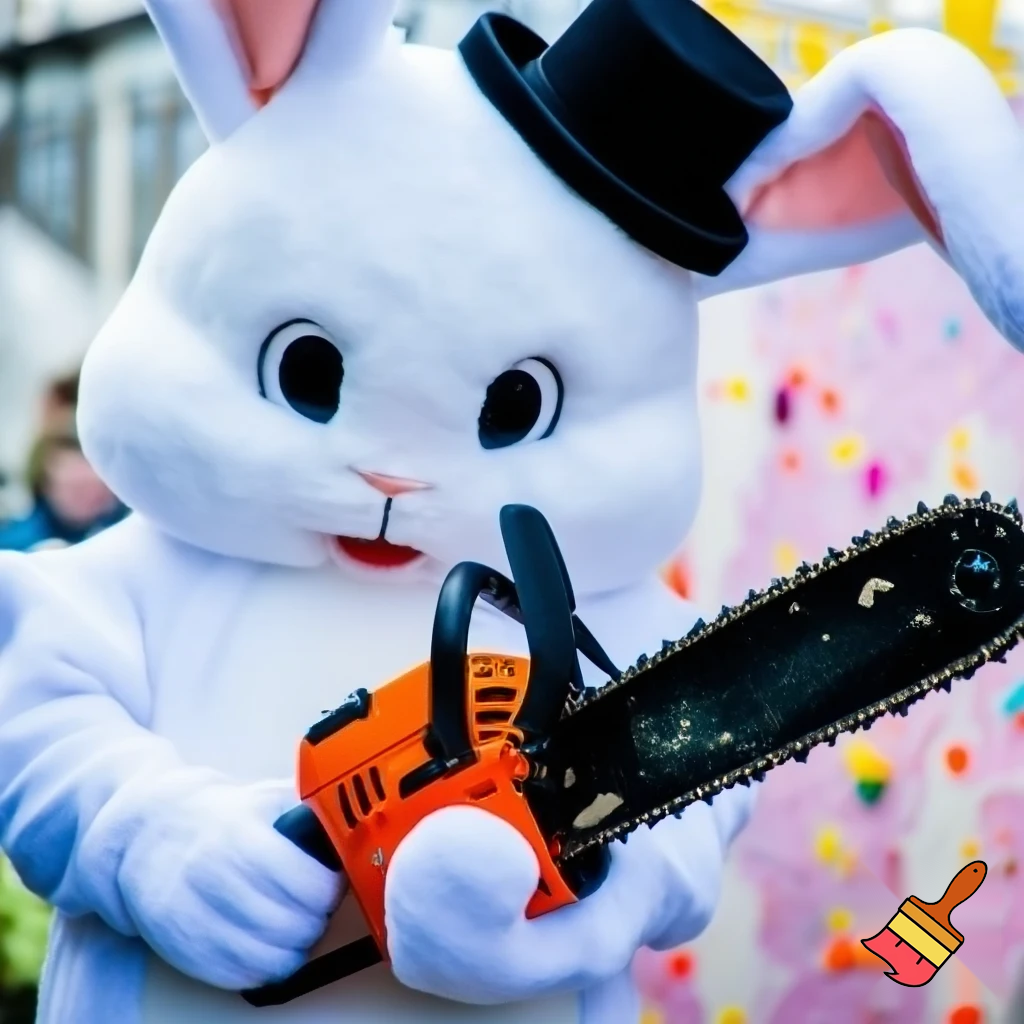 Easter bunny mascot costume top hat🚪 Easter bunny with a chainsaw