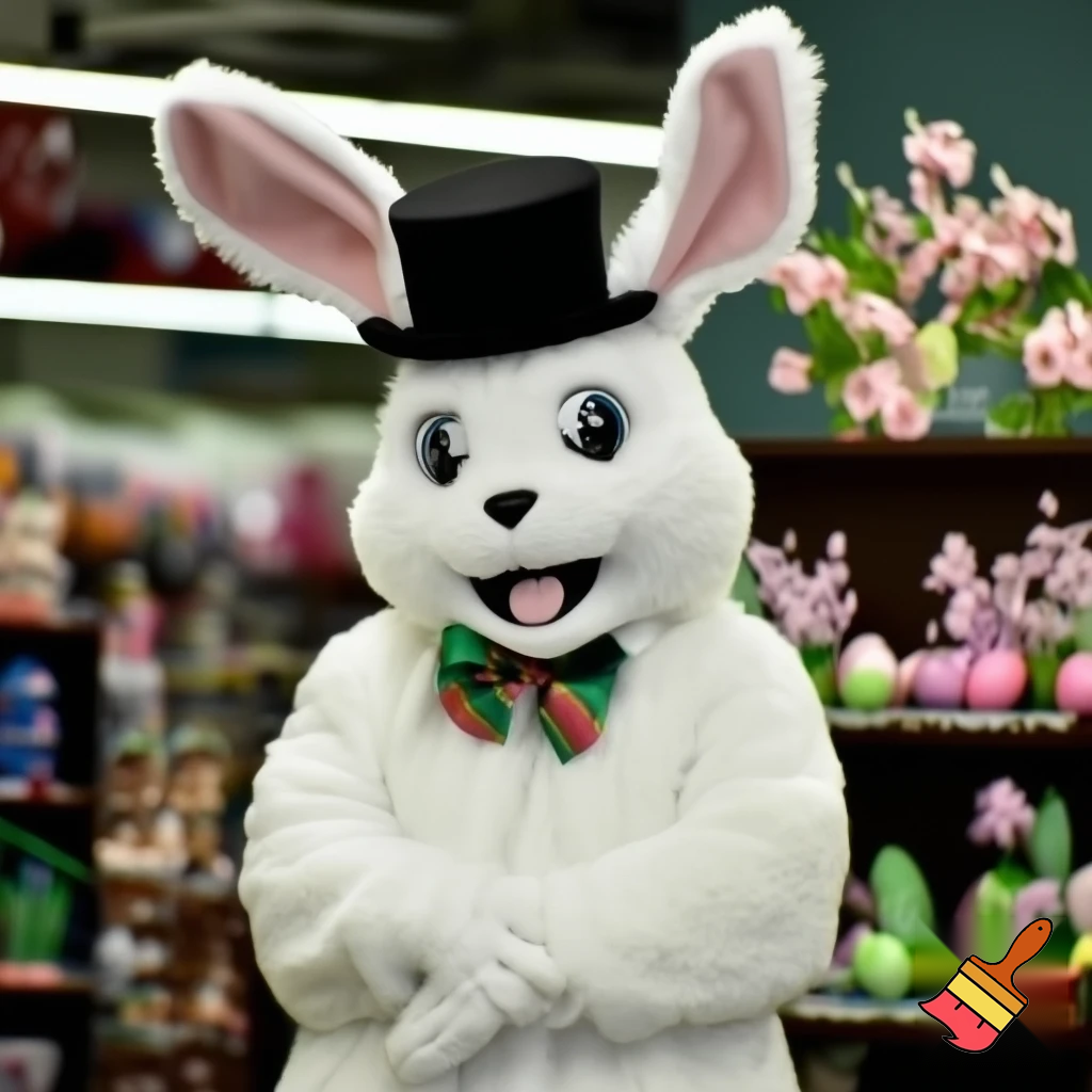 Easter bunny mascot costume top hat Easter only sells house