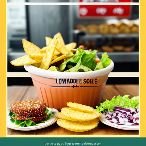 create a poster for food stall both are different food items "chips- salad, lemonade"