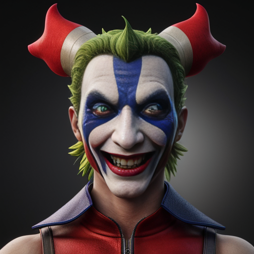 an image of a 3d render red and blue jester named pomni from the amazing digital circus