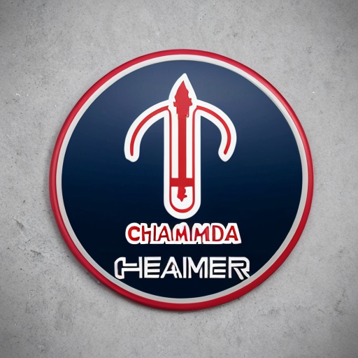 “Logo for ‘Chamunda Hardware & Electric’, featuring a hammer, water pipe, electric plug and tap, clean modern vector style, bold lines, metallic blue and silver colors, minimal but powerful design, professional hardware shop identity, high-quality branding, no background
