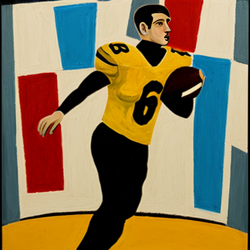 a cubist painting of a person playing football using warm red colours to show their passion for the sport