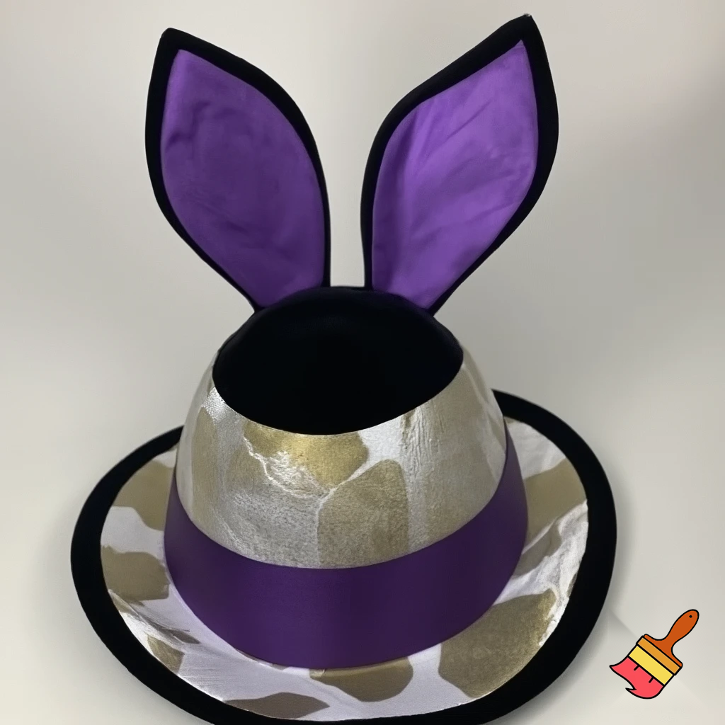 Easter bunny top hat headband, purple and white gold and silver top hat black purple dark purple special hat in delicate purple white, purple and fabric fabric and velvet white gold golden silver patterns Easter top hat