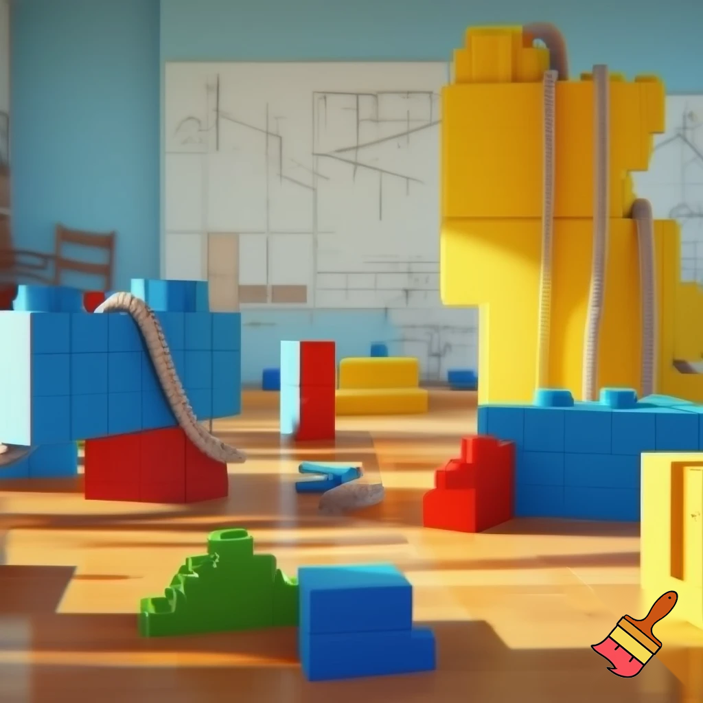 crea un aula con Sector de construcción: bloques, piezas grandes, encajes