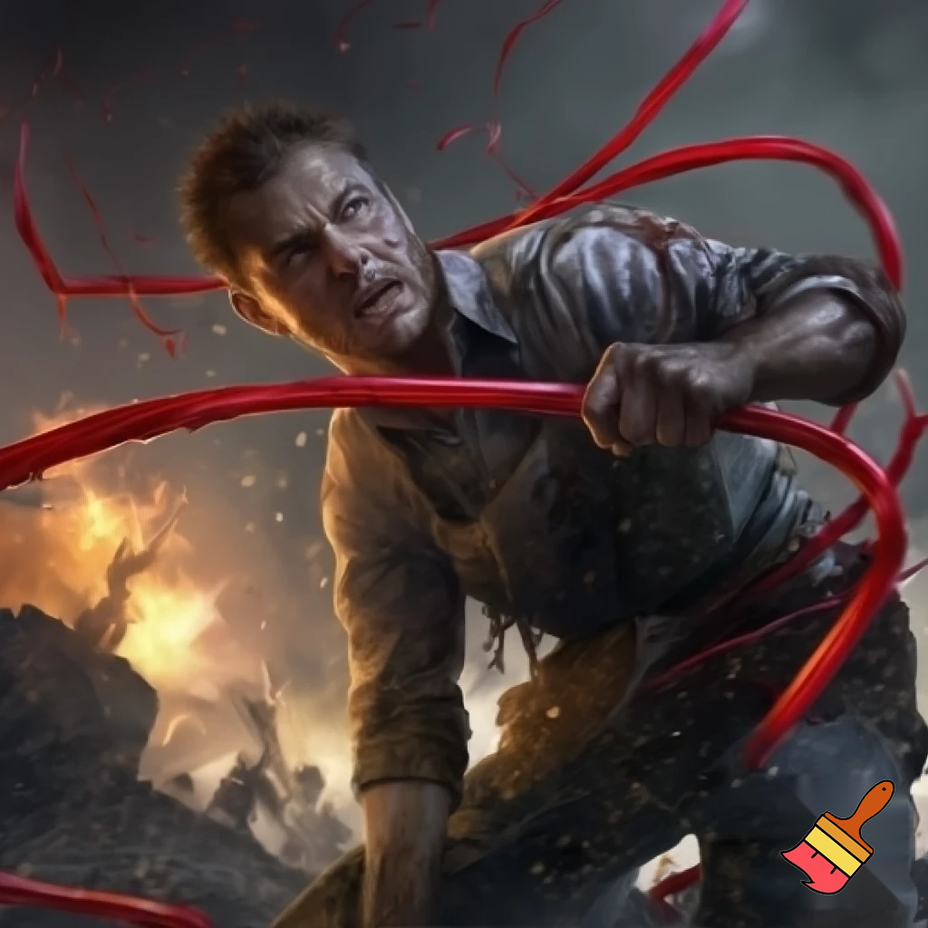 construction worker eating licorice in a warzone

