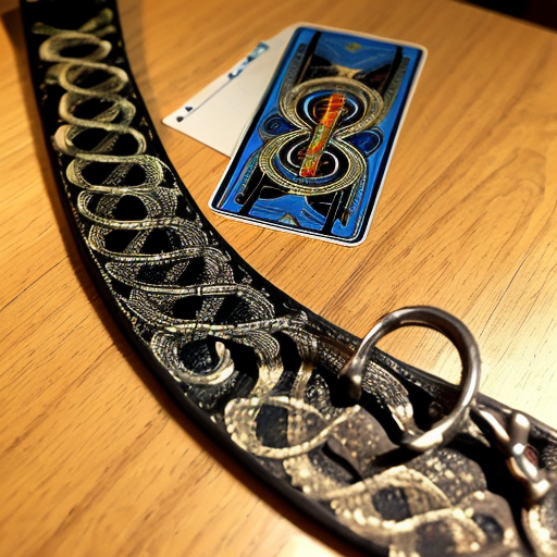 Magician fantasy art tarot number 1 snake belt dagger on table alchemist infinity symbol manifesting 