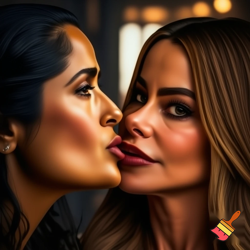 Salma Hayek and Sofia Vergara kissing each other