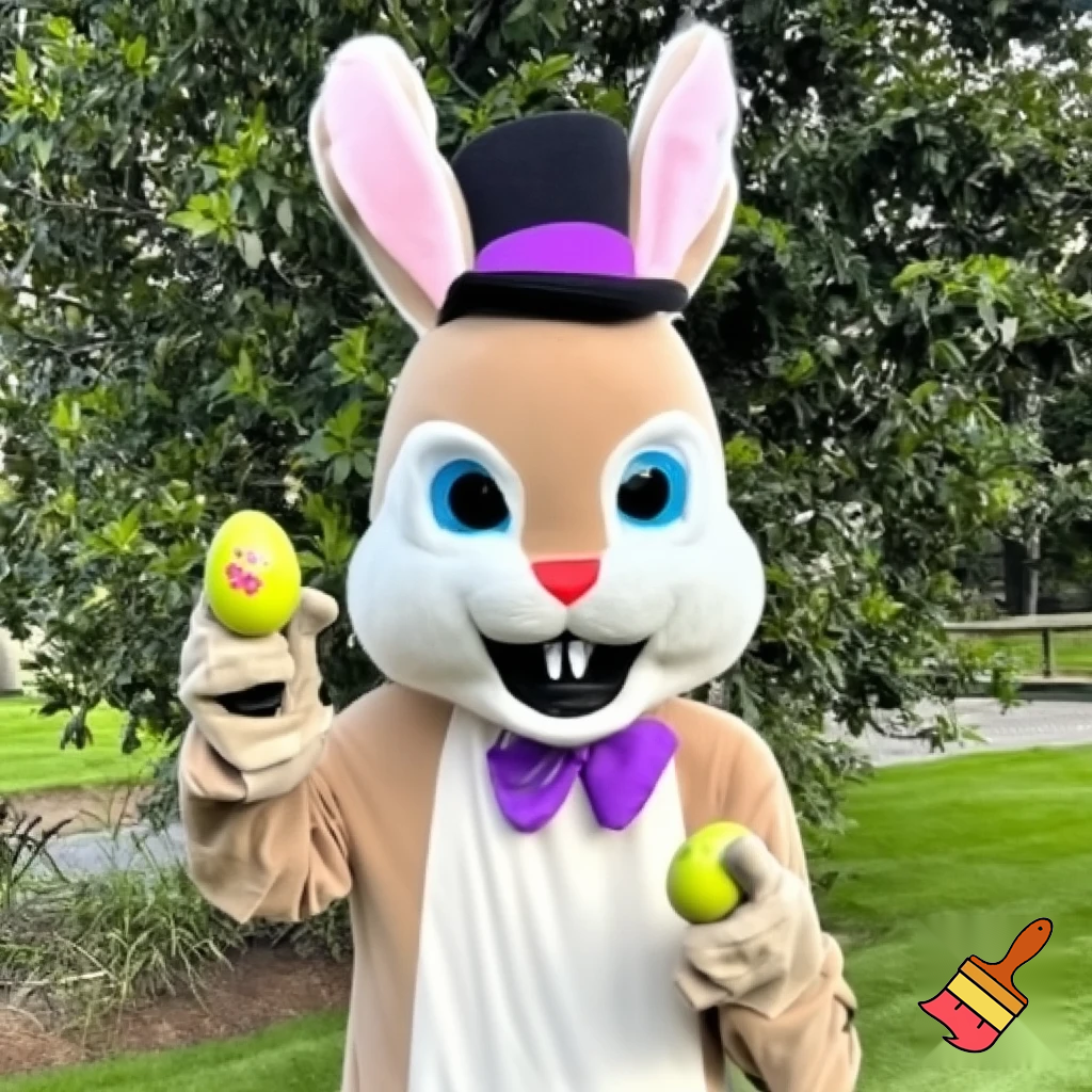 Easter bunny with a top hat mascot costume