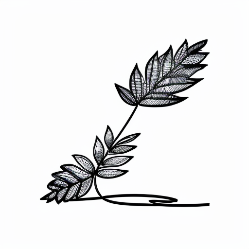 Leaves doodle, black and white, single line art