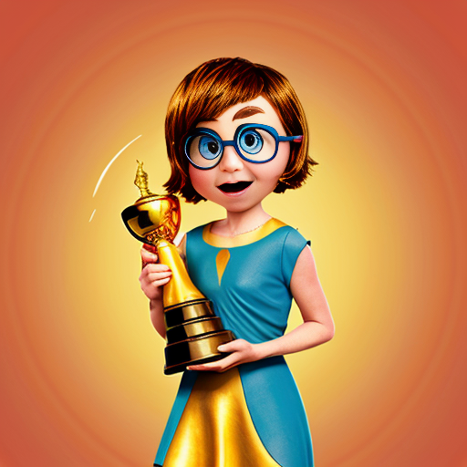 inside out style happy proud gold holding trophy one person gold cartoon animation style orange skin
