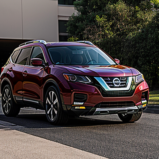 Ultra-realistic 2016 red Nissan Rogue SUV, front three-quarter view on bright sunny asphalt, glossy chrome rims with small engraved Hello Kitty face and bow details catching sunlight, large shiny Hello Kitty decal centered perfectly on the hood only—pink face, black whiskers, red bow, no decal on windshield, roof, sides, or anywhere else, clean vinyl wrap, sharp 8k car photography, natural bokeh, no cartoon, no distortion