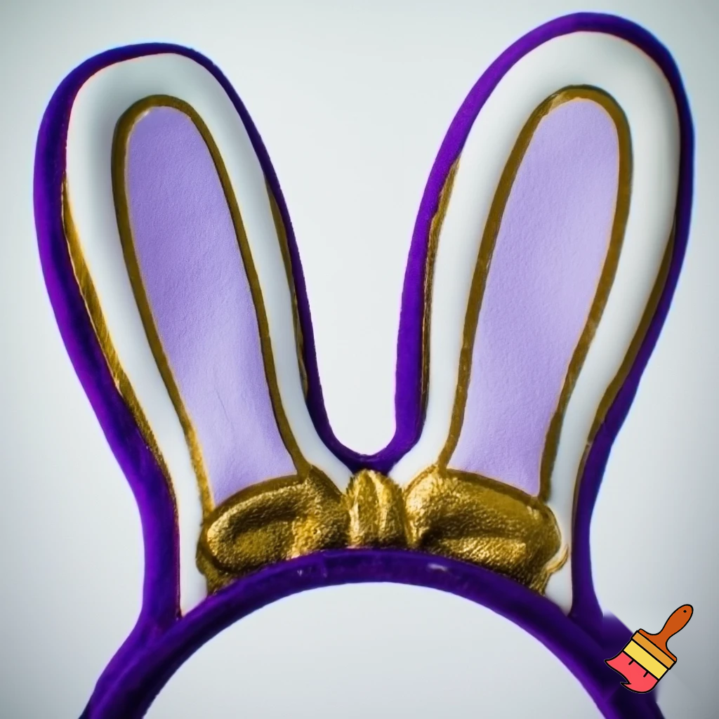  Easter bunny top head headband, purple and white and gold Cuphead headband