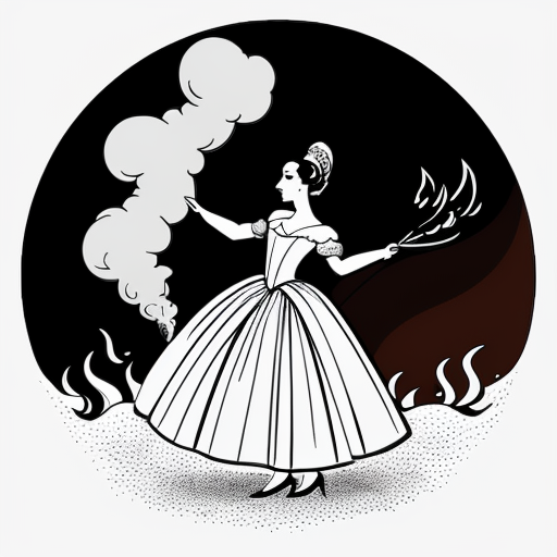 18th century prideful princess in a ball gown throwing an invitation in the fire