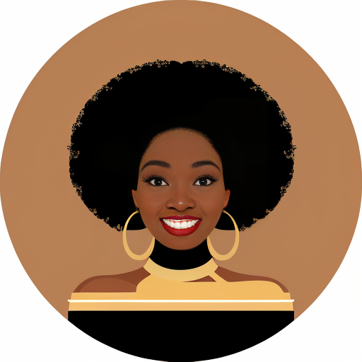 Generate an art-portrait of a young African American woman, resembling Whitney Houston, with a spiral afro hairstyle. She wears a copper-orange satin off-the-shoulder top, red lipstick, and sapphire earrings. The image has a background with gold fragments that look like gold leaf.