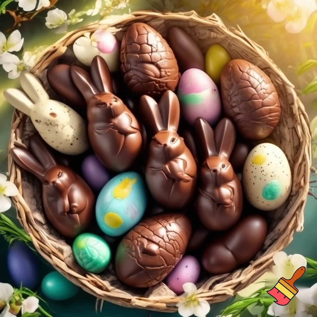 Easter egg basket, chocolate Easter egg basket Easter bunnies, chocolate