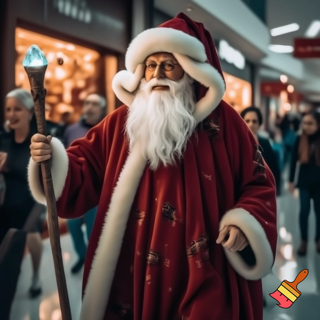 Santa Claus walking at the shopping centre a wizard Santa Claus