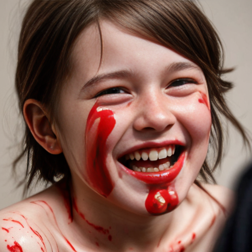 A girl dipped in blood while giggling 