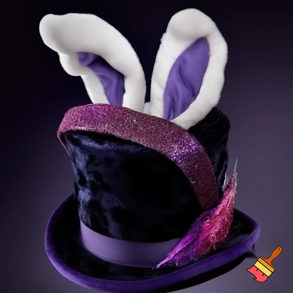 Black top hat with bunny ears velvet white and purple purple and white headband fabric and velvet glitter, purple and pink special present true special and delicate velvet