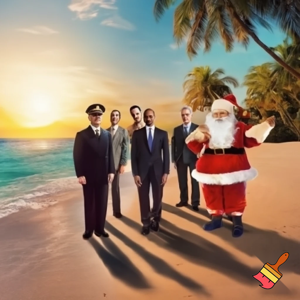 Adolf Hitler donald trump George Floyd Jeffery Epstein abe lincoln and Santa chilling on a beach