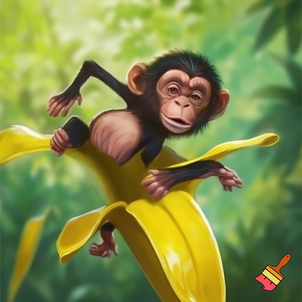 chimpanzee in a banana peel