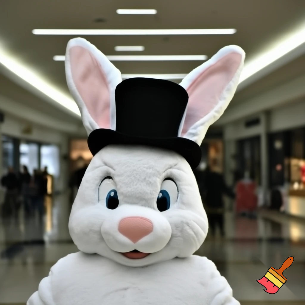 Easter bunny mascot top hat at the shopping centre mascot costume