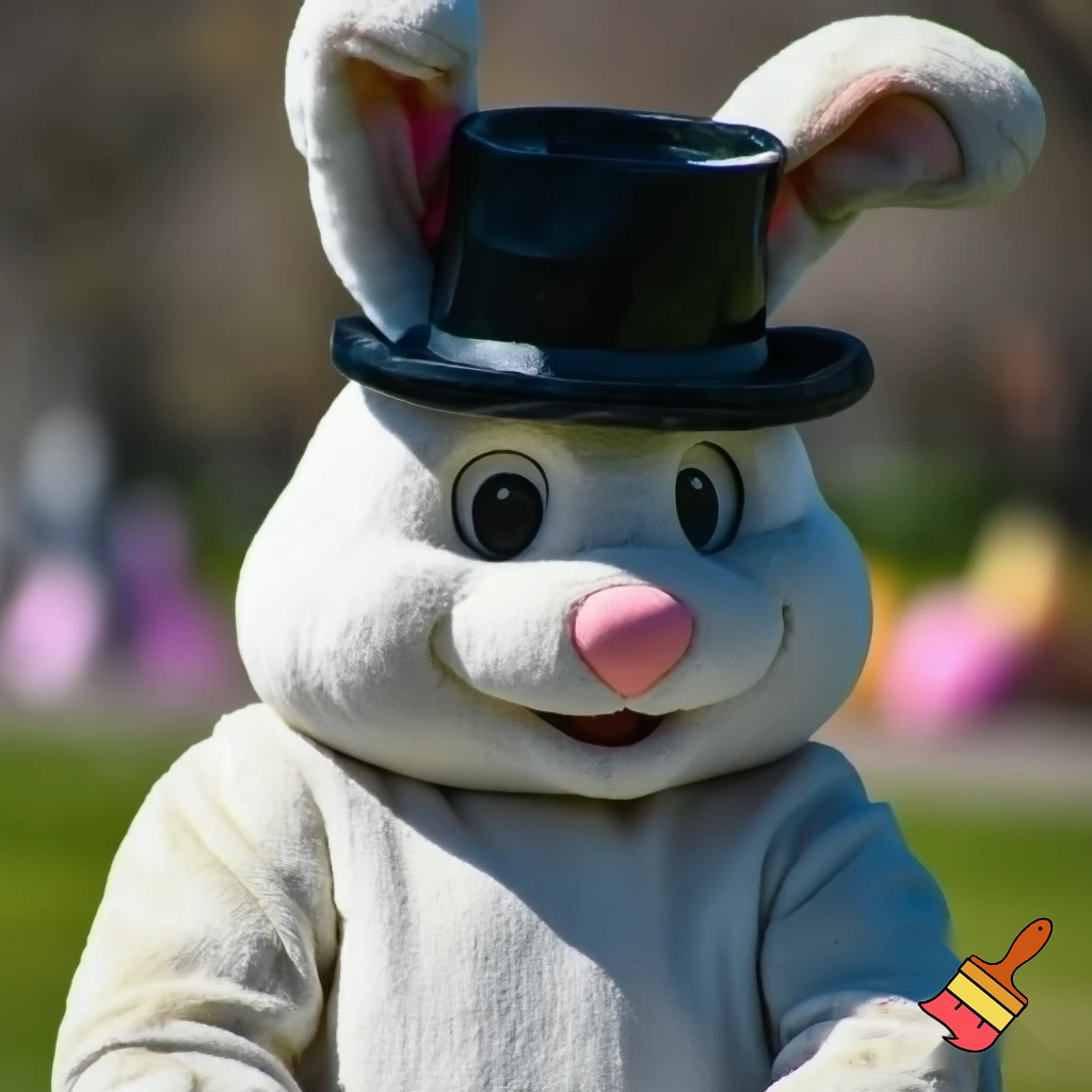  Easter bunny mascot costume top hat photo taken with the Easter bunny