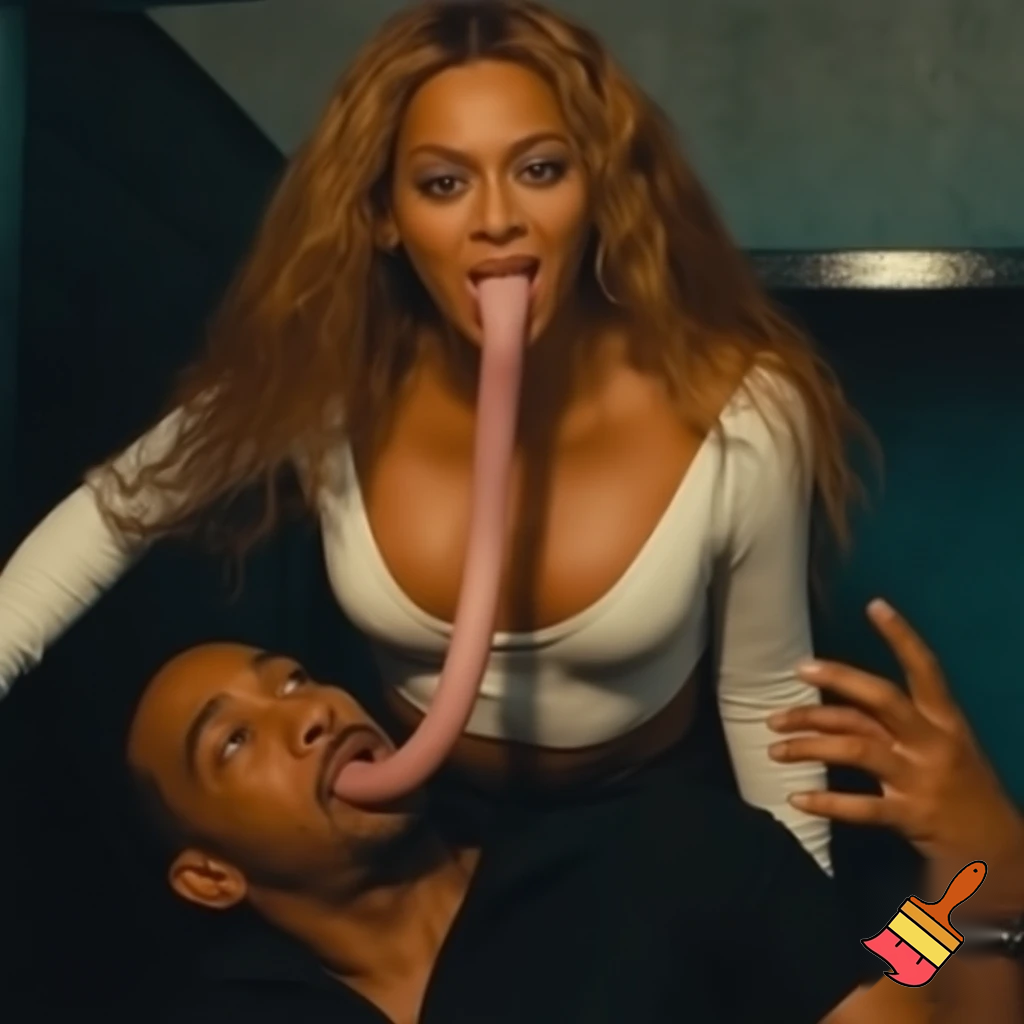 Beyonce wearing a sexy white top  " ,she is sucking a long penis of a man , ,she is with a man