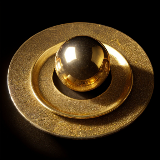 ancient mysterious artifact, unknown symbols, dramatic lighting, archaeological photo, very photorealistic, gold ball, small symetric crystals, small gold plates with animal symbols