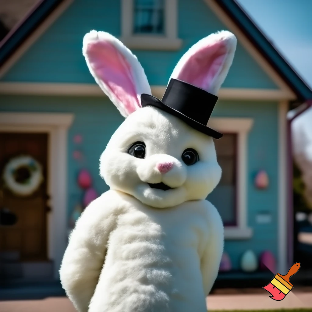 Easter bunny mascot costume top hat Easter only sells house